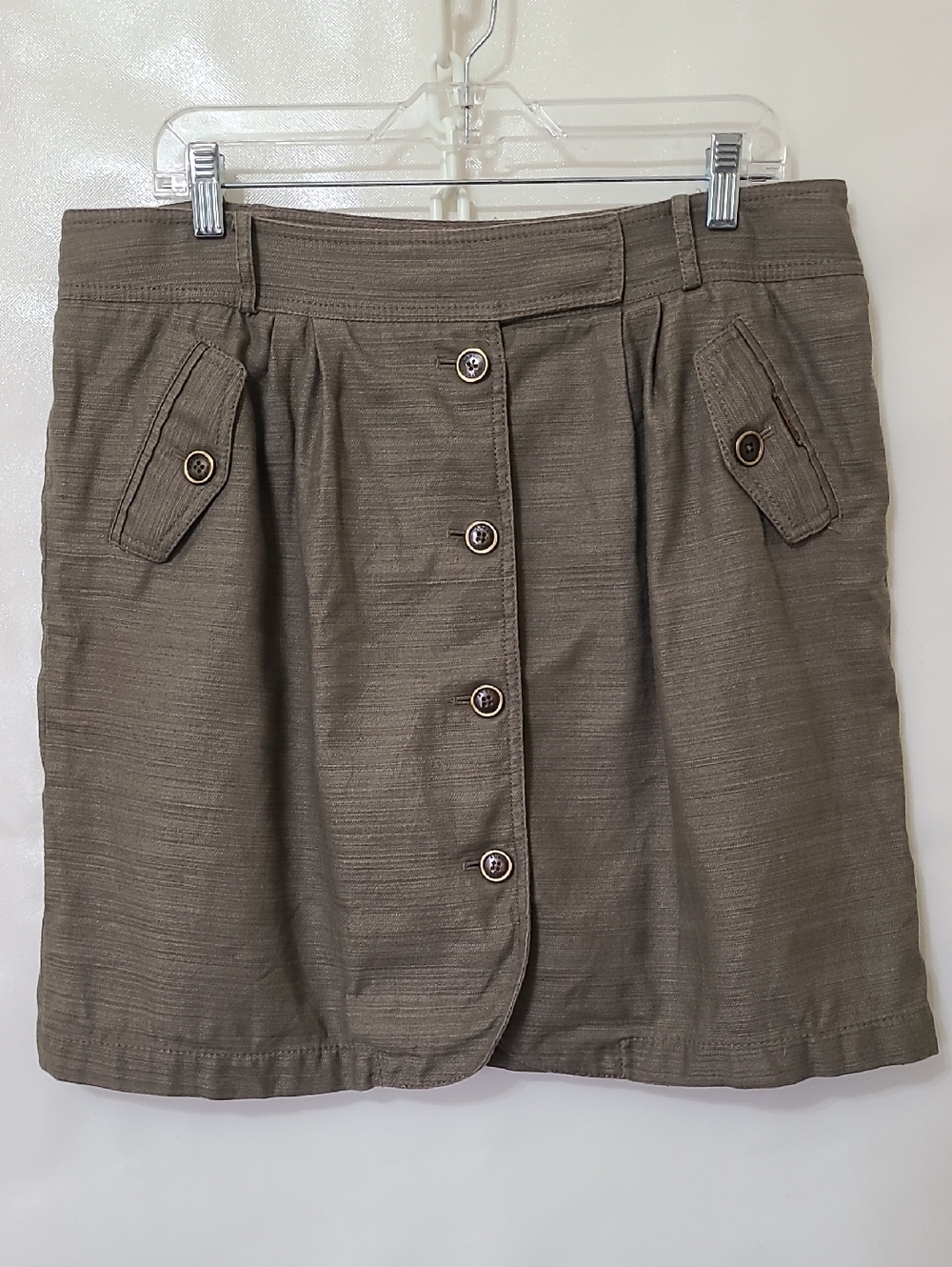 Anne Klein Women’s Button-Front Brown Khaki Lined A-Line Pockets Skirt -Size 14